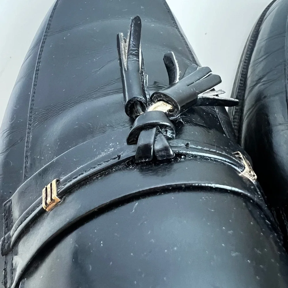 Francesco Bellini Vintage Black Leather Tassel Loafers Made in Italy Size 12 M